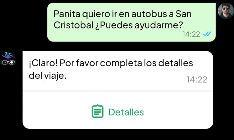 Comprando boletos de autobuses por WhatsApp con Panita