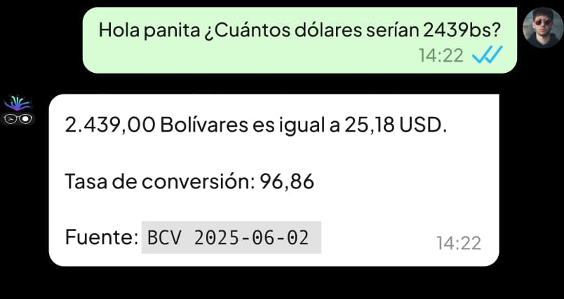 Persona consultando cuántos dolares serían 2439bs en tasa BCV.