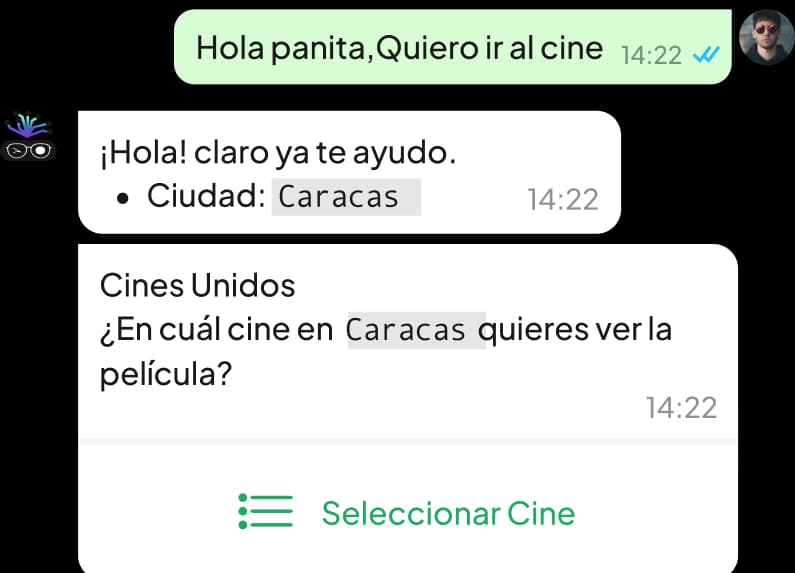 Comprando entradas de cine por WhatsApp con Panita