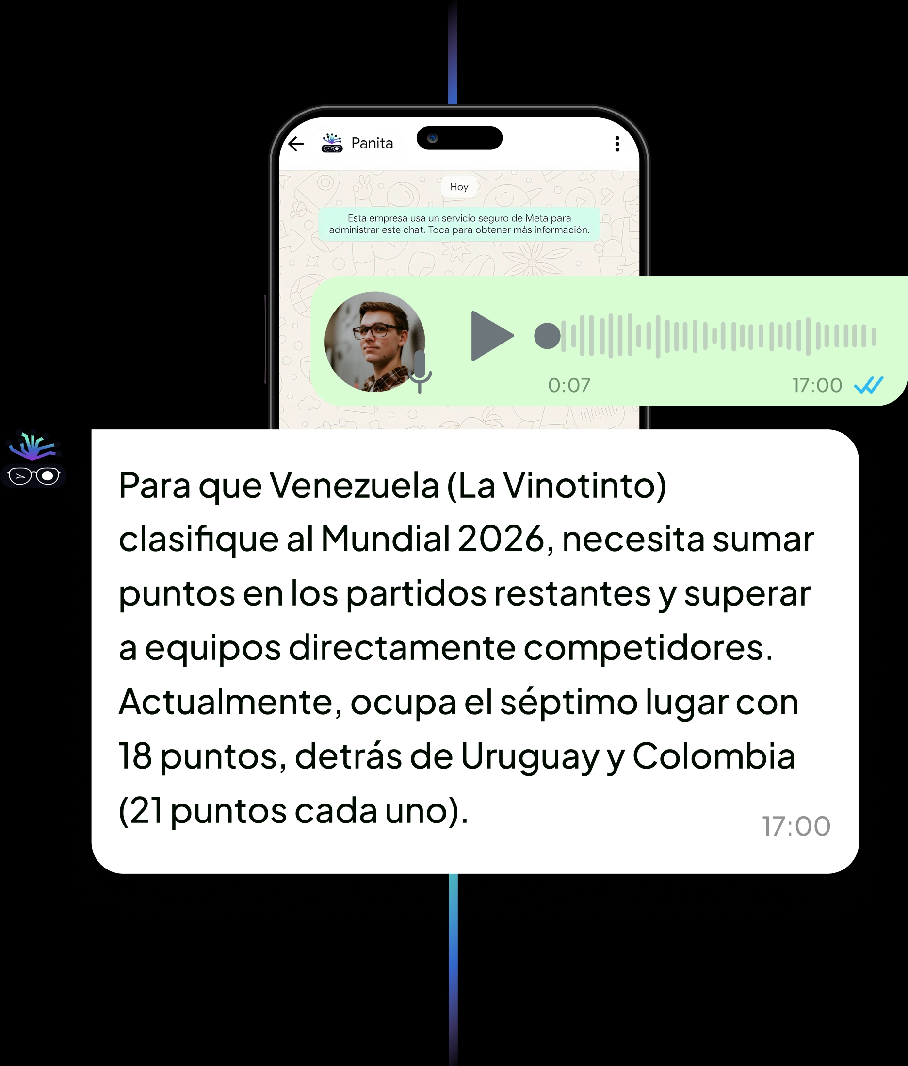Persona escribiendole a Panita por WhatsApp y dando una introducción y sus beneficios